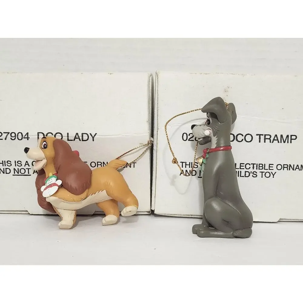 Vintage Disney Lady and the Tramp Christmas Ornament Pair Boxed Tree Set